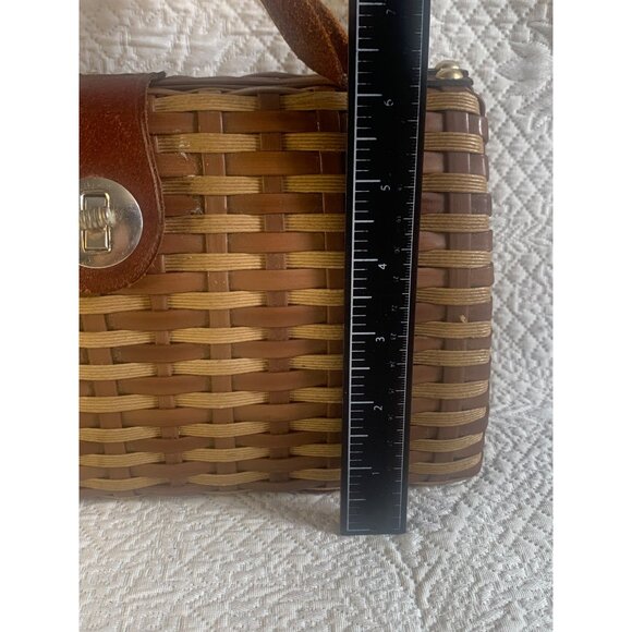 Wicker and Leather Basket Weave Purse Handbag Woven Vintage Hong Kong - Picture 10 of 15